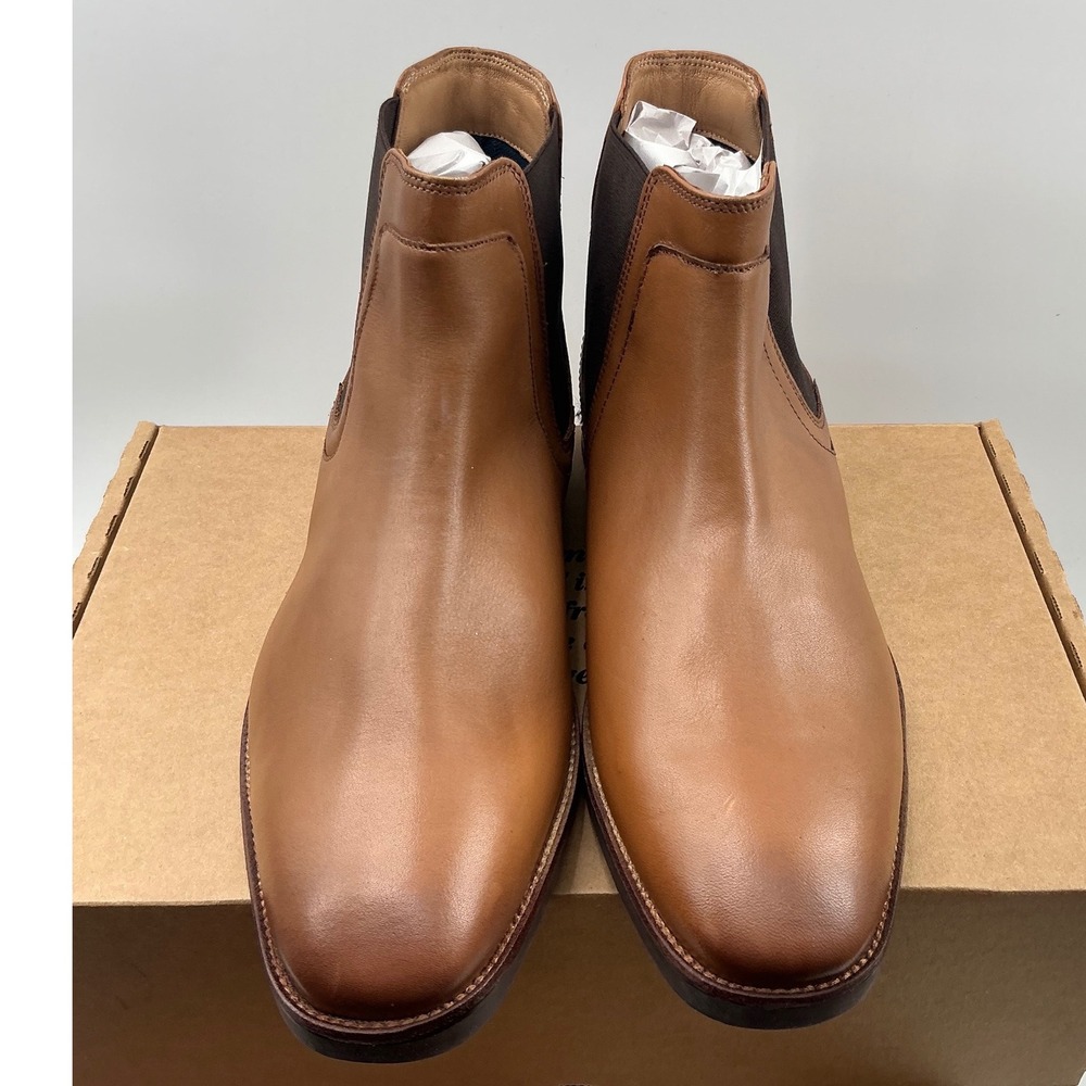 Johnston & Murphy Mens Tan Leather Chelsea Boots Burnished Almond Toe Pull On
